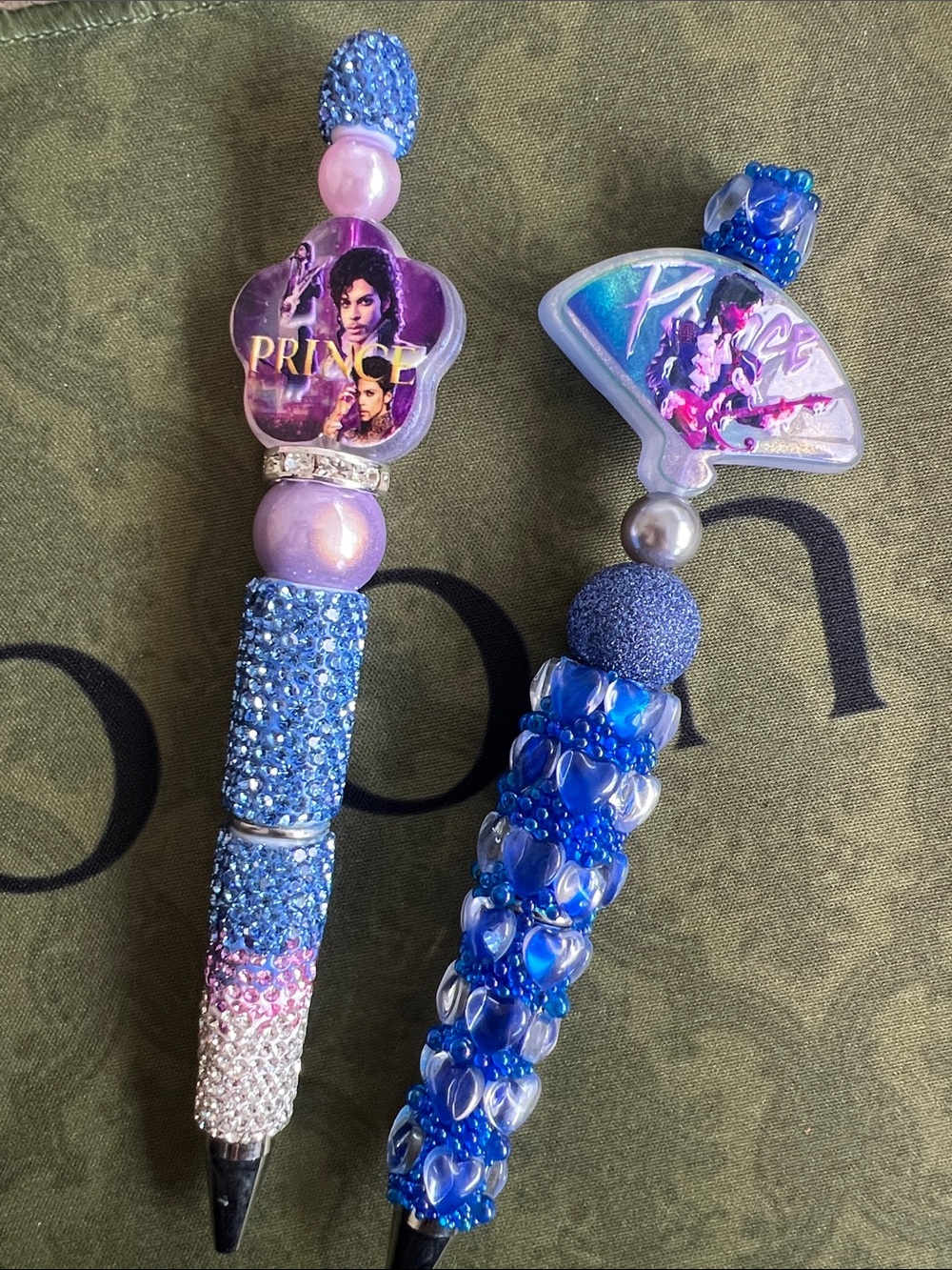 2x pens Prince Themed Blue Beaded Pen Set music pop star novelty